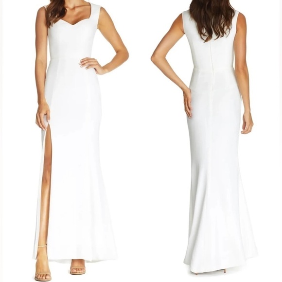 NOWT Dress the Population Monroe Side Slit sweetheart Gown White Bridal sz L - Picture 1 of 6
